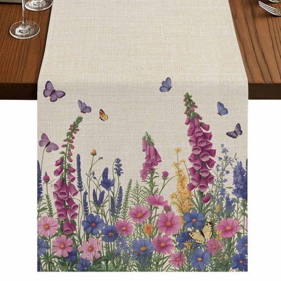 Table Runners 48 Inches Long Dress Scarves, Watercolor Flowers Farmhouse Kitchen/Dining Table Runner, Short Coffee Tablerunners, Retro Botanical Blooms Floral Butterfly 13x48 Inch