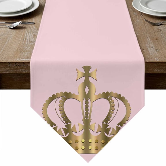 Table Runners 48 Inches Long, Golden Crown Cotton Linen Kitchen Dining Coffee Table Runner for Party Home Decor, Pink Modern Minimalist Abstract Art Tabletop Dresser Scarves Runner Decor 13x48 Inch