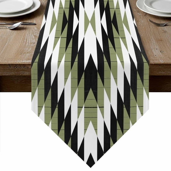 Table Runners 48 Inches Long, Green Aztec Cotton Linen Kitchen Dining Coffee Table Runner for Party Home Decor, Black White Southwest Retro Geometric Tabletop Dresser Scarves Runner 13x48 Inch