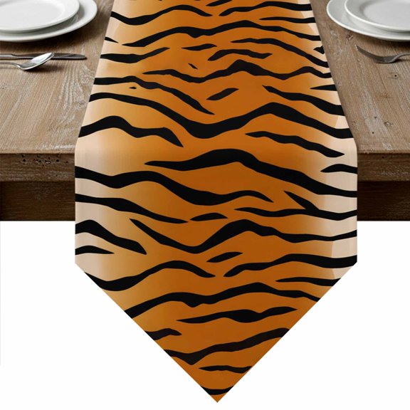 Table Runners 48 Inches Long, Leopard Print Cotton Linen Kitchen Dining Coffee Table Runner for Party Home Decor, Farmhouse Brown Black Animal Texture Tabletop Dresser Scarves Runner 13x48 Inch