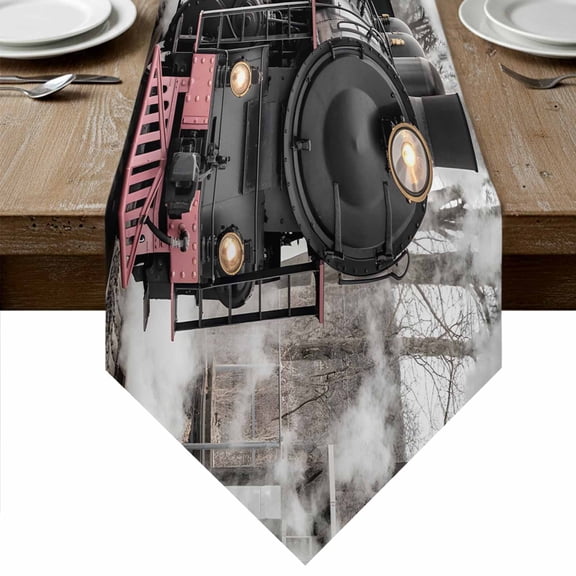 Table Runners 48 Inches Long, Modern Trains Cotton Linen Kitchen Dining Coffee Table Runner for Party Home Decor, Abstract Vintage Classic Tabletop Dresser Scarves Runner Decor 13x48 Inch