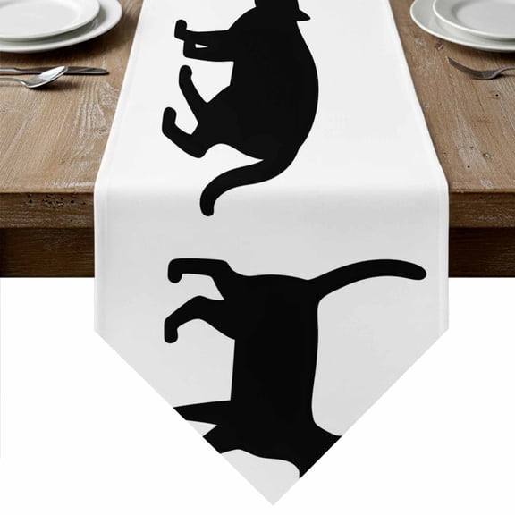 Table Runners 60 Inches Long, Black Cat Cotton Linen Kitchen Dining Coffee Table Runner for Party Home Decor, Modern Cartoon Animals Minimalist Tabletop Dresser Scarves Runner Decor 13x60 Inch