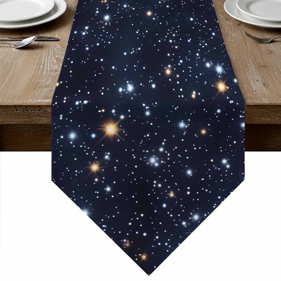 Table Runners 60 Inches Long, Blue Starry Sky Cotton Linen Kitchen Dining Coffee Table Runner for Party Home Decor, Universe Space Galaxy Night Star Tabletop Dresser Scarves Runner Decor 13x60 Inch