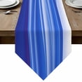 thumbnail image 1 of Table Runners 60 Inches Long, Blue Striped Cotton Linen Kitchen Dining Coffee Table Runner for Party Home Decor, Modern Abstract Art Wave Moire Gradient Tabletop Dresser Scarves Runner 13x60 Inch, 1 of 9