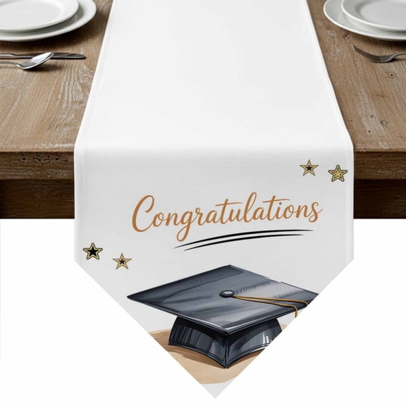 Table Runners 60 Inches Long, Congratulation Hat Cotton Linen Kitchen Dining Coffee Table Runner for Party Home Decor, Modern Abstract Art Celebration Tabletop Dresser Scarves Runner 13x60 Inch