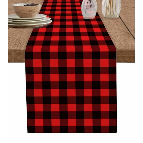 Table Runners 60 Inches Long Dress Scarves, Black Red Plaid Farmhouse Kitchen/Dining Table Runner, Small Coffee Tablerunners, Vintage Rustic Buffalo Checked Gingham 13x60 Inch