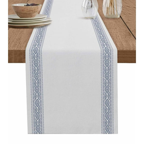 Table Runners 60 Inches Long Dress Scarves, Blue Boho Striped Farmhouse Kitchen/Dining Table Runner, Small Coffee Tablerunners, Vintage Ethnic Tribe Rustic Geometric 13x60 Inch