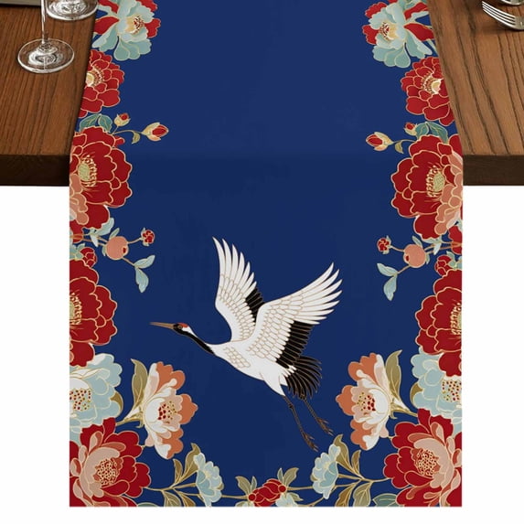 Table Runners 60 Inches Long Dress Scarves, Blue Crane Farmhouse Kitchen/Dining Table Runner, Small Coffee Tablerunners, Vintage Red Teal Spring Floral Botanical 13x60 Inch