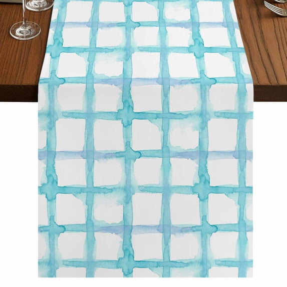 Table Runners 60 Inches Long Dress Scarves, Blue Plaid Farmhouse Kitchen/Dining Table Runner, Small Coffee Tablerunners, Farmhouse Buffalo Check Stripes Modern Geometric 13x60 Inch