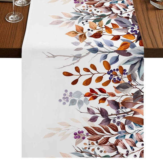Table Runners 60 Inches Long Dress Scarves, Brown Eucalyptus Leaves Farmhouse Kitchen/Dining Table Runner, Small Coffee Tablerunners, Summer Botanical Watercolor Leaf 13x60 Inch