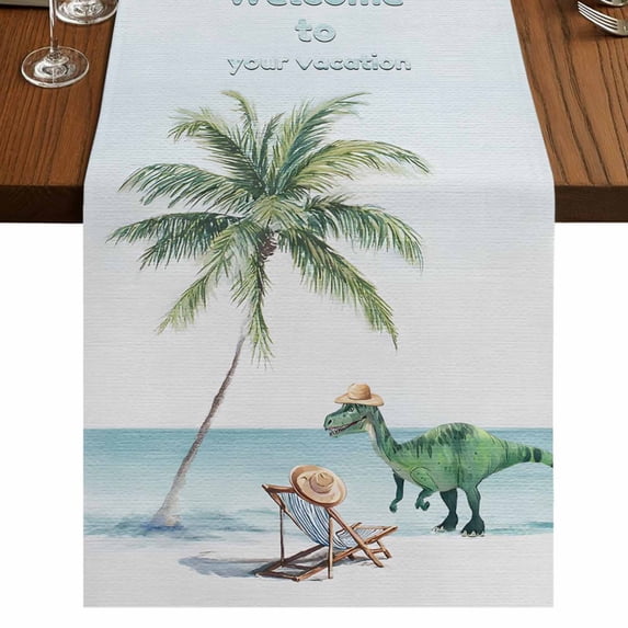 Table Runners 60 Inches Long Dress Scarves, Coastal Farmhouse Kitchen/Dining Table Runner, Small Coffee Tablerunners, Summer Beach Nautical Ocean Palm Tree 13x60 Inch
