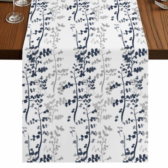Table Runners 60 Inches Long Dress Scarves, Dark Blue Grey Botanical Farmhouse Kitchen/Dining Table Runner, Small Coffee Tablerunners, Spring Floral Summer Farmhouse 13x60 Inch