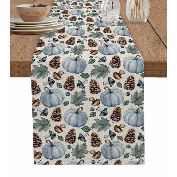 Table Runners 60 Inches Long Dress Scarves, Fall Pumpkin Maple Farmhouse Kitchen/Dining Table Runner, Small Coffee Tablerunners, Thanksgiving Mushrooms Rustic Pine Cone 13x60 Inch