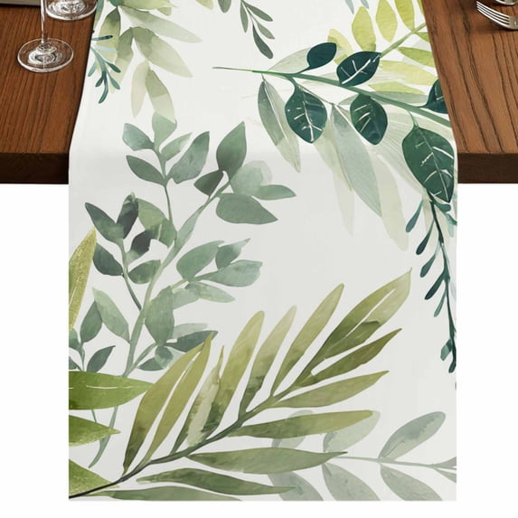 Table Runners 60 Inches Long Dress Scarves, Green Leaves Farmhouse Kitchen/Dining Table Runner, Small Coffee Tablerunners, Summer Botanical Farmhouse Watercolor Leaf 13x60 Inch