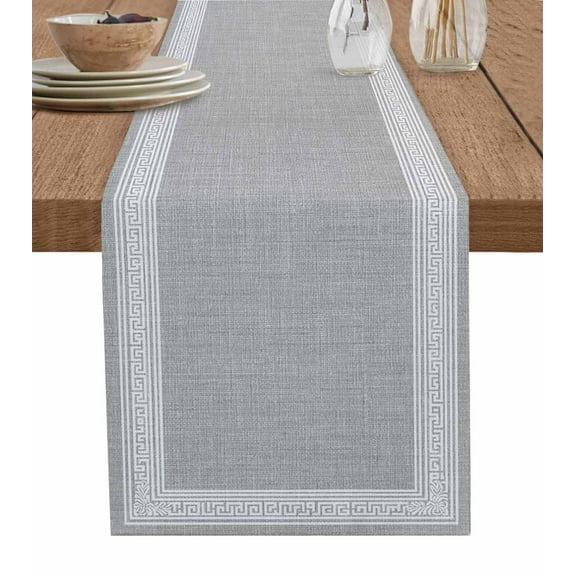 Table Runners 60 Inches Long Dress Scarves, Grey Retro Greek Key Farmhouse Kitchen/Dining Table Runner, Small Coffee Tablerunners, Geometric Greece Ancient Rustic 13x60 Inch