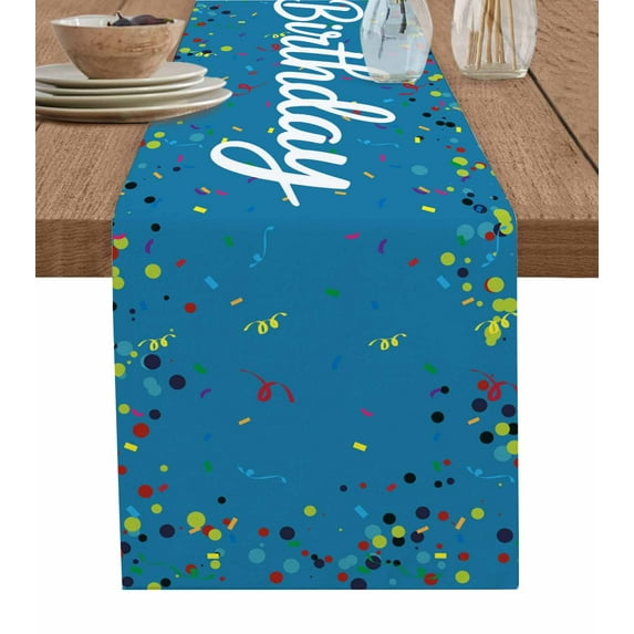 Table Runners 60 Inches Long Dress Scarves, Lake Blue Birthday Farmhouse Kitchen/Dining Table Runner, Small Coffee Tablerunners, Colorful Confetti Ribbons Polka Dots Classroom 13x60 Inch