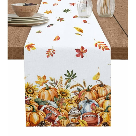 Table Runners 60 Inches Long Dress Scarves, Pumpkin Farmhouse Kitchen/Dining Table Runner, Small Coffee Tablerunners, Autumn Flowers Rugby Vintage Country Maple Leaf 13x60 Inch