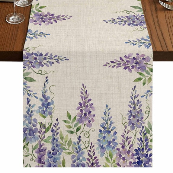 Table Runners 60 Inches Long Dress Scarves, Purple Flowers Farmhouse Kitchen/Dining Table Runner, Small Coffee Tablerunners, Weeping Spring Floral Rustic Pastoral 13x60 Inch