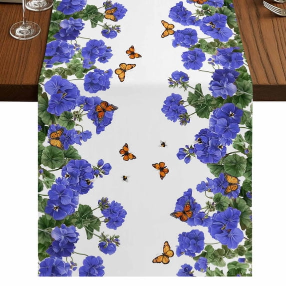 Table Runners 60 Inches Long Dress Scarves, Purple Spring Floral Farmhouse Kitchen/Dining Table Runner, Small Coffee Tablerunners, Butterfly Farmhouse 13x60 Inch