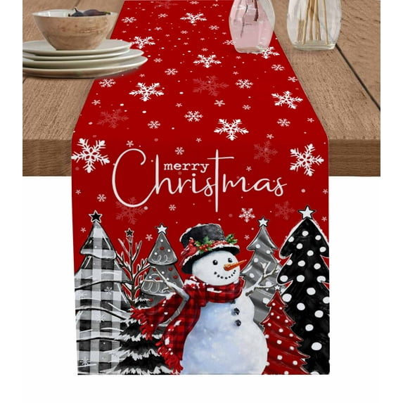 Table Runners 60 Inches Long Dress Scarves, Red Christmas Farmhouse Kitchen/Dining Table Runner, Small Coffee Tablerunners, Xmas Snowman Snowflake Tree Black Grey 13x60 Inch