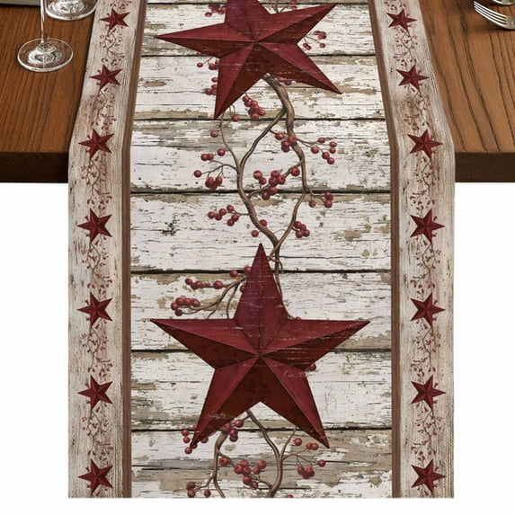 Table Runners 60 Inches Long Dress Scarves, Red Texas Star Vintage Farmhouse Kitchen/Dining Table Runner, Small Coffee Tablerunners, Farmhouse Berry Grey Wooden 13x60 Inch