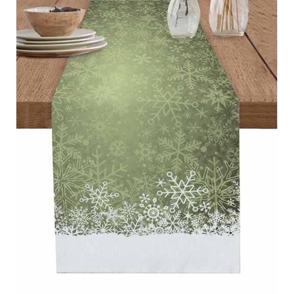 Table Runners 60 Inches Long Dress Scarves, Sage Green Snowflakes Christmas Farmhouse Kitchen/Dining Table Runner, Small Coffee Tablerunners, Winter Xmas Snowflake 13x60 Inch