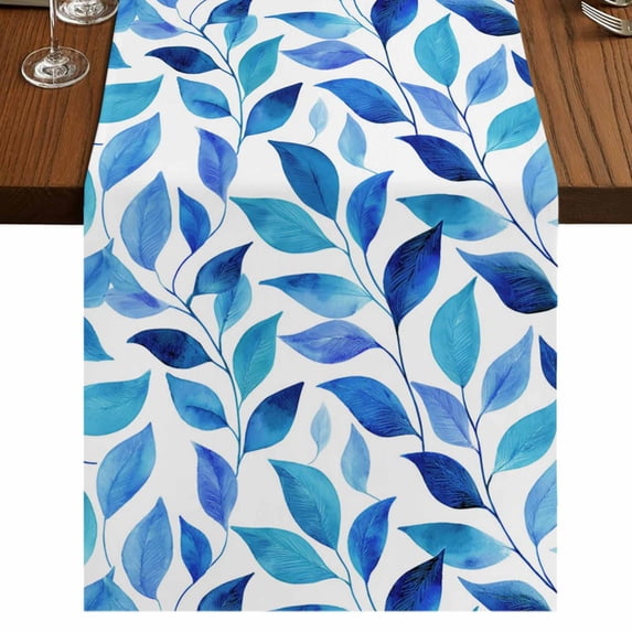 Table Runners 60 Inches Long Dress Scarves, Spring Leaves Farmhouse Kitchen/Dining Table Runner, Small Coffee Tablerunners, Blue Plants Country Botanical Leaf 13x60 Inch