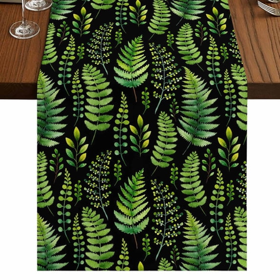 Table Runners 60 Inches Long Dress Scarves, Spring Leaves Farmhouse Kitchen/Dining Table Runner, Small Coffee Tablerunners, Pastoral Garden Botanical Black 13x60 Inch