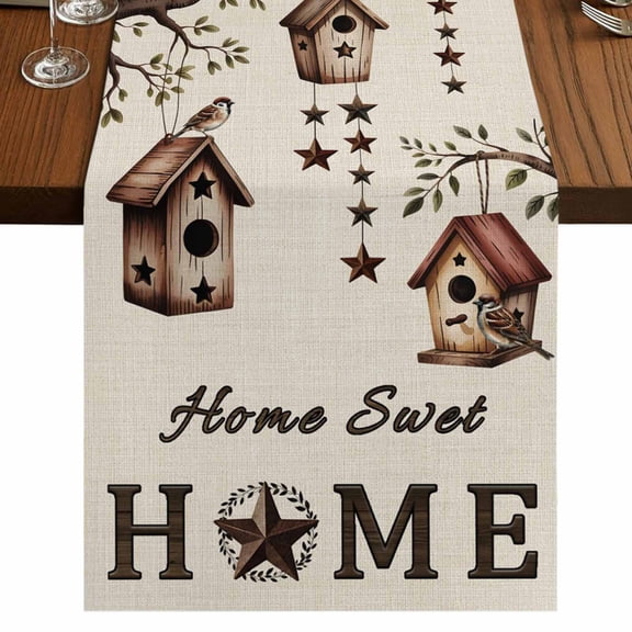 Table Runners 60 Inches Long Dress Scarves, Sweet Home Farmhouse Kitchen Table Runner, Small Coffee Tablerunners, Western Stars Bird Houses Farmhouse Retro 13x60 Inch
