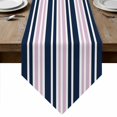 thumbnail image 1 of Table Runners 60 Inches Long, Navy Blue Pink Striped Cotton Linen Kitchen Dining Coffee Table Runner for Party Home Decor, Gradient Horizontal Lines Tabletop Dresser Scarves Runner Decor 13x60 Inch, 1 of 9