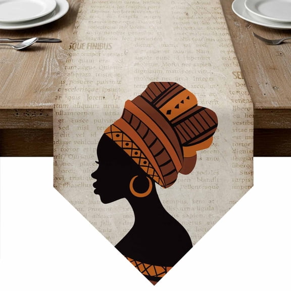 Table Runners 70 Inches Long, Africa Black Women Cotton Linen Kitchen Dining Coffee Table Runner for Party Home Decor, African Native Ethnic Vintage Tabletop Dresser Scarves Runner Decor 13x70 Inch