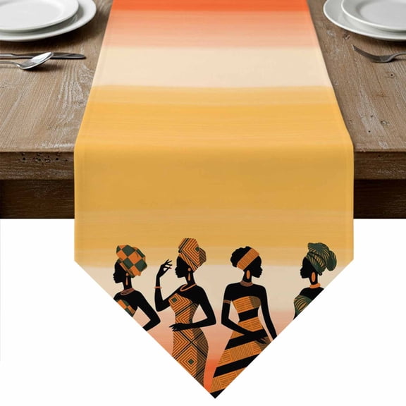 Table Runners 70 Inches Long, African Black Cotton Linen Kitchen Dining Coffee Table Runner for Party Home Decor, Nation Women Orange Southwest Geometric Tabletop Dresser Scarves Runner 13x70 Inch