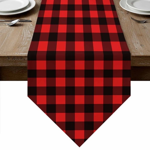 Table Runners 70 Inches Long, Black Red Plaid Cotton Linen Kitchen Dining Coffee Table Runner for Party Home Decor, Vintage Rustic Buffalo Checked Gingham Tabletop Dresser Scarves Runner 13x70 Inch