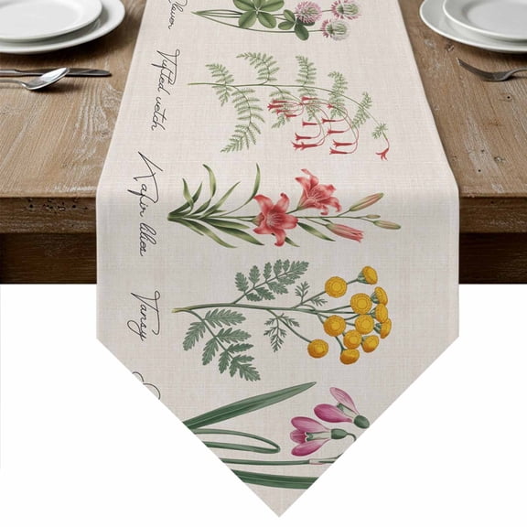 Table Runners 70 Inches Long, Botanical Flowers Cotton Linen Kitchen Dining Coffee Table Runner for Party Home Decor, Farmhouse Colorful Floral Illustration Tabletop Dresser Scarves 13x70 Inch
