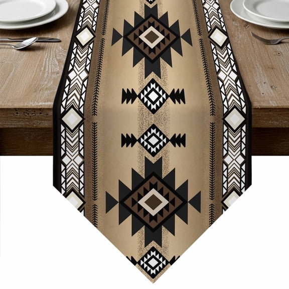 Table Runners 70 Inches Long, Brown Southwest Cotton Linen Kitchen Dining Coffee Table Runner for Party Home Decor, Farmhouse Boho Aztec Geometric Neutral Tabletop Dresser Scarves Runner 13x70 Inch
