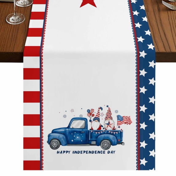 Table Runners 70 Inches Long Dress Scarves, 4th of July Farmhouse Coffee/Dining/Kitchen Table Decor, Holiday Table Runner, Flag Day Gnomes Truck Star Flag Firework 13x70 Inch