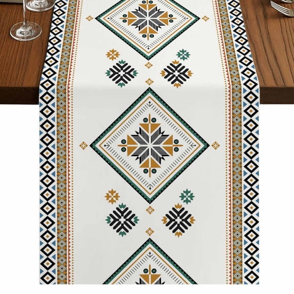 Table Runners 70 Inches Long Dress Scarves, Beige Boho Farmhouse Coffee/Dining/Kitchen Table Decor, Holiday Table Runner, Vintage Ethnic Tribe Abstract Art Retro 13x70 Inch