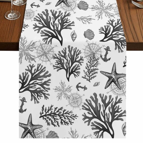 Table Runners 70 Inches Long Dress Scarves, Black Coastal Farmhouse Coffee/Dining/Kitchen Table Decor, Holiday Table Runner, Coral Starfish Seaside Summer Beach 13x70 Inch