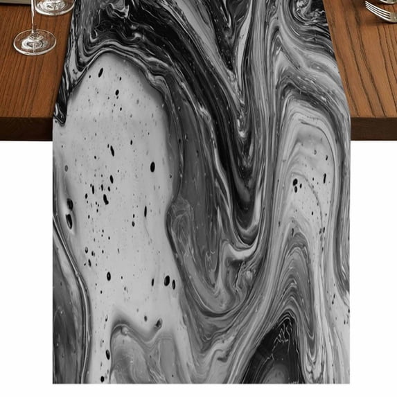 Table Runners 70 Inches Long Dress Scarves, Black Marble Farmhouse Coffee/Dining/Kitchen Table Decor, Holiday Table Runner, Vintage Abstract Grey Fluid Aesthetic 13x70 Inch
