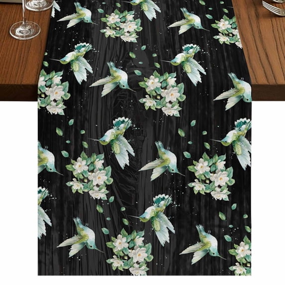 Table Runners 70 Inches Long Dress Scarves, Black Summer Botanical Farmhouse Coffee/Dining/Kitchen Table Decor, Holiday Table Runner, Green Spring Floral Birds Farmhouse 13x70 Inch