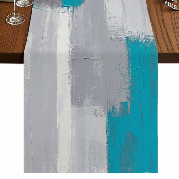 Table Runners 70 Inches Long Dress Scarves, Blue Abstract Farmhouse Coffee/Dining/Kitchen Table Decor, Holiday Table Runner, Grey Geometric Oil Painting Vintage Gradient 13x70 Inch