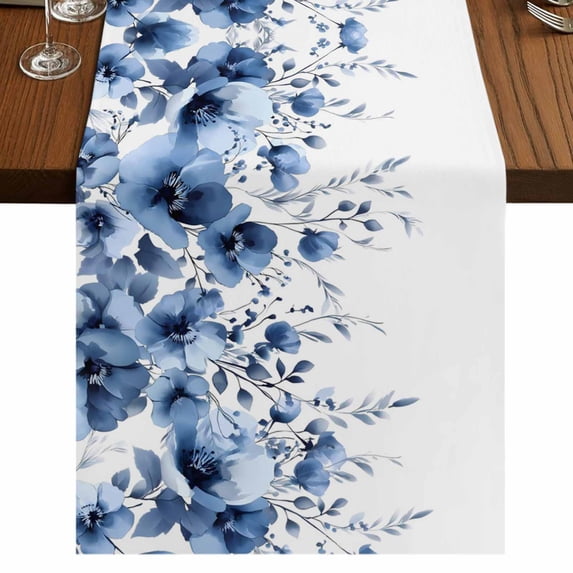 Table Runners 70 Inches Long Dress Scarves, Blue Blooms Floral Farmhouse Coffee/Dining/Kitchen Table Decor, Holiday Table Runner, Farmhouse Spring Flowers Botanical 13x70 Inch