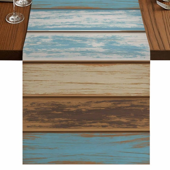 Table Runners 70 Inches Long Dress Scarves, Blue Brown Farmhouse Coffee/Dining/Kitchen Table Decor, Holiday Table Runner, Farmhouse Rustic Wooden Plank Board 13x70 Inch