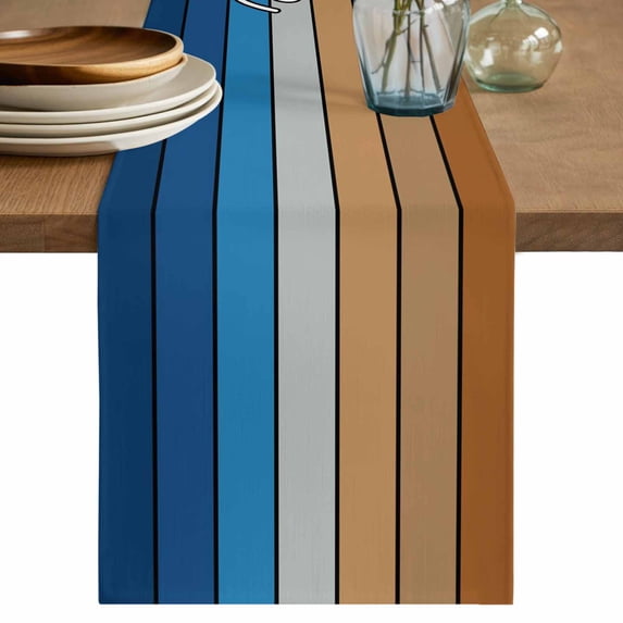 Table Runners 70 Inches Long Dress Scarves, Blue Brown Wooden Grain Farmhouse Coffee/Dining/Kitchen Table Decor, Holiday Table Runner, Farmhouse Gradient Wood Stripes 13x70 Inch