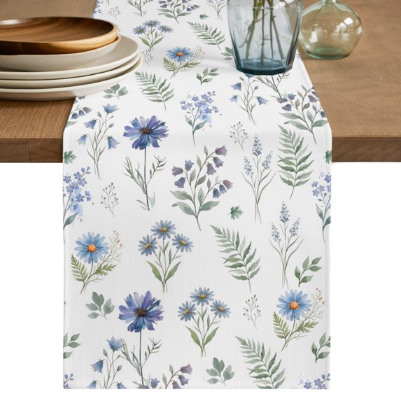 Table Runners 70 Inches Long Dress Scarves, Blue Floral Spring Farmhouse Coffee/Dining/Kitchen Table Decor, Holiday Table Runner, Pine Needles Green Botanical Chic 13x70 Inch