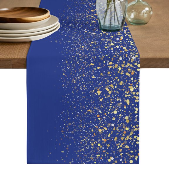 Table Runners 70 Inches Long Dress Scarves, Blue Gold Sparkles Farmhouse Coffee/Dining/Kitchen Table Decor, Holiday Table Runner, Vibrant Glow Minimalist 13x70 Inch