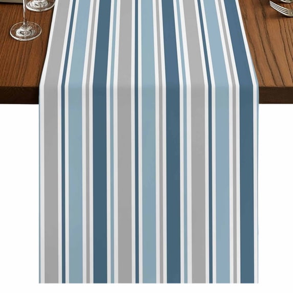 Table Runners 70 Inches Long Dress Scarves, Blue Grey Striped Farmhouse Coffee/Dining/Kitchen Table Decor, Holiday Table Runner, Farmhouse Stripes Modern Abstract Art 13x70 Inch