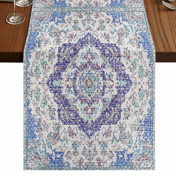 Table Runners 70 Inches Long Dress Scarves, Blue Purple Boho Farmhouse Coffee/Dining/Kitchen Table Decor, Holiday Table Runner, Vintage Abstract Art Floral Ethnic Tribe 13x70 Inch