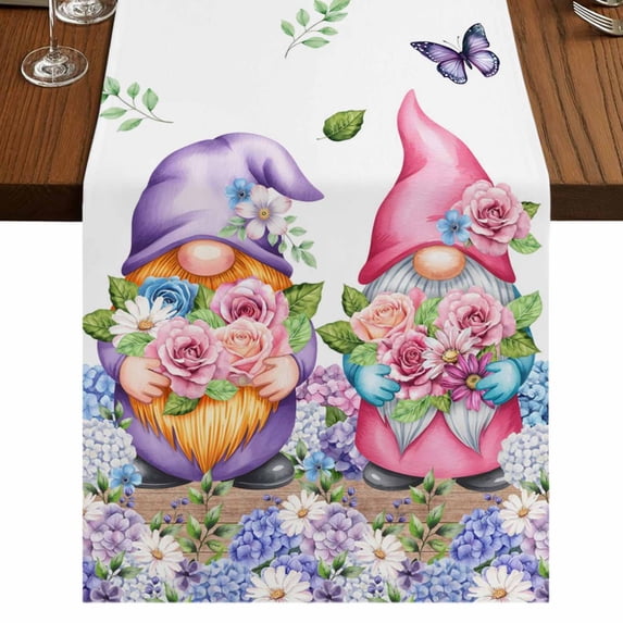 Table Runners 70 Inches Long Dress Scarves, Blue Purple Gnomes Farmhouse Coffee/Dining/Kitchen Table Decor, Holiday Table Runner, Spring Country Hydrangea Flower Leaf 13x70 Inch