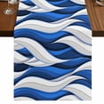 thumbnail image 1 of Table Runners 70 Inches Long Dress Scarves, Blue White Moire Farmhouse Coffee/Dining/Kitchen Table Decor, Holiday Table Runner, Modern Abstract Art 13x70 Inch, 1 of 9